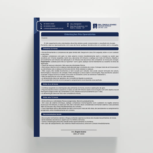 Orientações Pós Operatório Odontológico | Modelo 003
