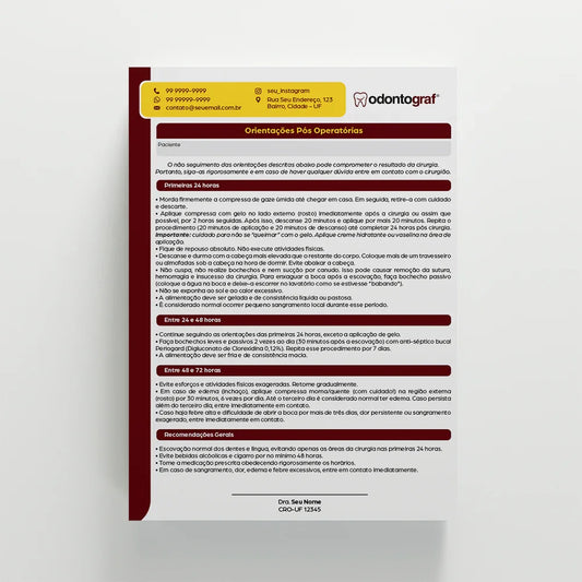 Orientações Pós Operatório Odontológico | Modelo 001